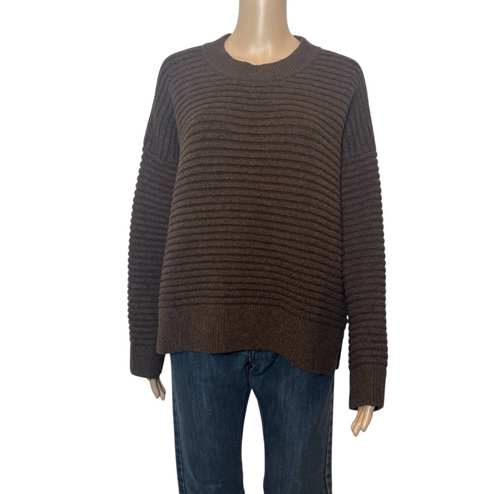 Madewell Women's Wool Blend Ribbed Sweater Medium Brown Long Sleeves Round Neck